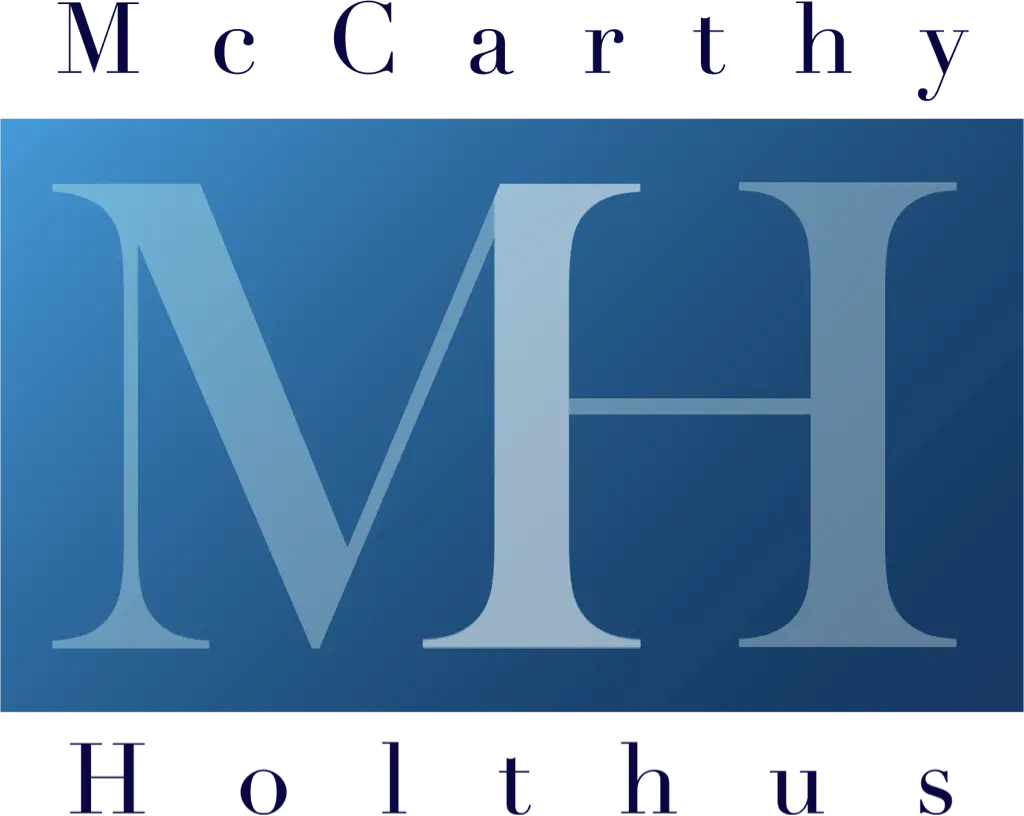 A picture of the firm's logo, with the letters 'M' and 'H' in a blue box.